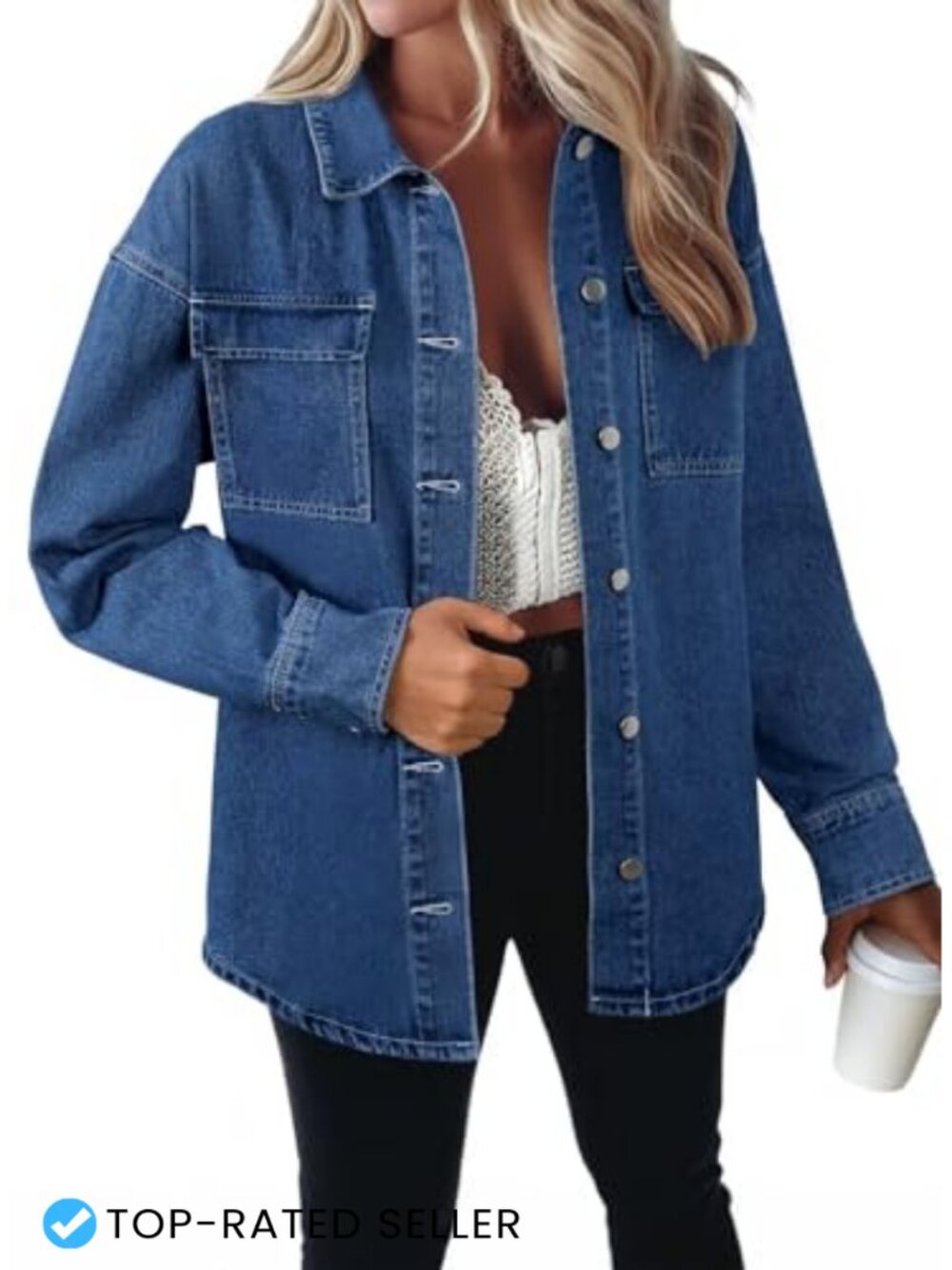 Oversized Denim Button Down Shirt Chambray Long Sleeve Casual Fall Outfit